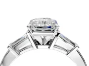 3 Stone Engagement Ring Setting for Radiant Cut Center with Channel Baguette Accents and Prong Head in Platinum
