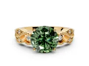 Leaf Engagement Ring Setting for Fancy Green Round Cut Center with Milgrain Accent Band and Prong Head in Yellow Gold
