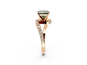 Solitaire Engagement Ring Setting for Fancy Green Princess Cut Center with Pave Bypass Swirl Band and Prong Head in Rose Gold