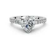 Solitaire Engagement Ring Setting for Heart-Shaped Center with Crossover Accents and Prong Head in White Gold