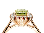 Starburst Halo Engagement Ring Setting for Fancy Yellow Radiant Cut Center with Thin Round-Wire Band and Prong Head in Rose Gold