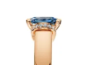 Solitaire Engagement Ring Setting for Fancy Blue Emerald Cut Center with Wide Band, Pave Collar and Prong Head in Rose Gold