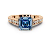 Solitaire Engagement Ring Setting for Fancy Blue Asscher Cut Center with Engraved Pave Band and Prong Head in Rose Gold