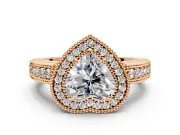 Milgrain Halo Engagement Ring Setting for Heart-Shaped Center with Pave Band and Prong Head in Rose Gold