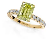 Solitaire Engagement Ring Setting for Fancy Yellow Emerald Cut Center with Large Accent Band and Prong Head in Yellow Gold
