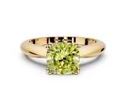 Solitaire Engagement Ring Setting for Fancy Yellow Cushion Cut Center with Reverse Tapered Band and Prong Head in Yellow Gold