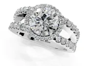 Halo Engagement Ring Setting for Round Cut Center with Wide-Open Pave Split Shank and Prong Head in Platinum