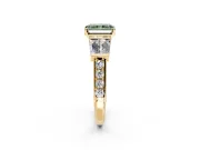 Channel-Set Engagement Ring Setting for Fancy Green Radiant Cut Center with Baguette Band and Prong Head in Yellow Gold