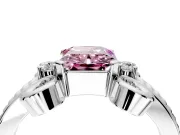 Solitaire Engagement Ring Setting for Fancy Pink Radiant Cut Center with Twisted Band and Scroll Prong Head in White Gold