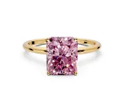 Solitaire Engagement Ring Setting for Fancy Pink Radiant Cut Center with Straight Thin Band and Prong Head in Yellow Gold
