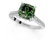 Solitaire Engagement Ring Setting for Fancy Green Cushion Cut Center with Widening Pave Band and Claw Prong Head in White Gold