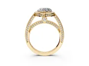 Halo Engagement Ring Setting for Heart-Shaped Center with Framed Halo, Pave Band and Prong Head in Yellow Gold