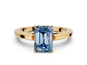 Solitaire Engagement Ring Setting for Fancy Blue Emerald Cut Center with Flat-Sided Plain Band and Prong Head in Yellow Gold