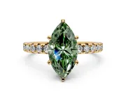 Solitaire Engagement Ring Setting for Fancy Green Marquise Center with Large Accents and Prong Head in Yellow Gold