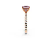Solitaire Engagement Ring Setting for Fancy Pink Asscher Cut Center with Fine Pave Band and Claw Prong Head in Rose Gold