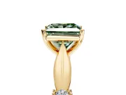 Solitaire Engagement Ring Setting for Fancy Green Princess Cut Center with Carved Leaf Shoulders and Prong Head in Yellow Gold