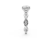 Solitaire Engagement Ring Setting for Princess Cut Center with Accented Twist Band and Leaf Prong Head in Sterling Silver