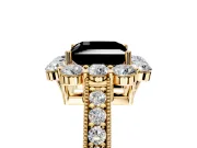 Halo Engagement Ring Setting for Fancy Black Princess Cut Center with Milgrain Channel Band and Prong Head in Yellow Gold