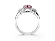 3 Stone Engagement Ring Setting for Fancy Pink Round Cut Center with Matching Side Accents and Prong Head in Platinum