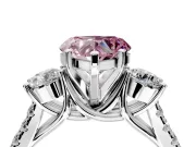 3 Stone Engagement Ring Setting for Fancy Pink Heart-Shaped Center with Crossover Basket, Pave Band and Prong Head in Sterling Silver