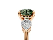 3 Stone Engagement Ring Setting for Fancy Green Round Cut Center with Large Pear-Shaped Accents and Prong Head in Rose Gold