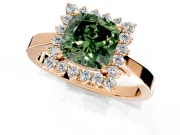 Starburst Halo Engagement Ring Setting for Fancy Green Cushion Cut Center with Flat Cathedral Band and Prong Head in Rose Gold
