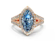 Halo Engagement Ring Setting for Fancy Blue Marquise Center with Narrow Pave Split Shank and Prong Head in Rose Gold