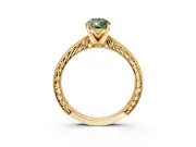Solitaire Engagement Ring Setting for Fancy Green Pear-Shaped Center with Engraved Milgrain Band and Prong Head in Yellow Gold