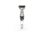 3 Stone Engagement Ring Setting for Fancy Green Emerald Cut Center with Pave Split Shank and Prong Head in Platinum