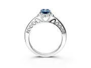 Floral Engagement Ring Setting for Fancy Blue Emerald Cut Center with Four Accent Clusters and Prong Head in White Gold