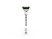 3 Stone Engagement Ring Setting for Fancy Green Emerald Cut Center with Round Cut Side Accents and Prong Head in Platinum