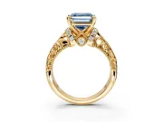 Solitaire Engagement Ring Setting for Fancy Blue Asscher Cut Center with Filigree Accent Basket and Prong Head in Yellow Gold