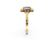 Cluster Halo Engagement Ring Setting for Fancy Blue Radiant Cut Center with Milgrain Bezel Accents and Prong Head in Yellow Gold