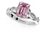 Solitaire Engagement Ring Setting for Fancy Pink Emerald Cut Center with Marquise and Bezel Accents and Prong Head in White Gold