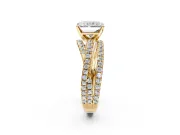 Solitaire Engagement Ring Setting for Radiant Cut Center with Woven 3-Strand Pave Band and Prong Head in Yellow Gold
