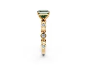 Solitaire Engagement Ring Setting for Fancy Green Asscher Cut Center with Beaded Bezel Station Band and Prong Head in Yellow Gold