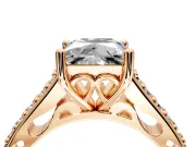 Solitaire Engagement Ring Setting for Princess Cut Center with Pave Cathedral Band and Prong Head in Rose Gold