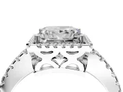 Accent Halo Engagement Ring Setting for Princess Cut Center with Full-Length Pave Band and Prong Head in Sterling Silver