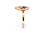 Halo Engagement Ring Setting for Fancy Blue Pear-Shaped Center with Milgrain Bezel Rim, Plain Band and Prong Head in Rose Gold