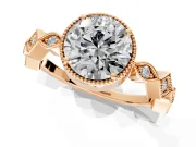 Milgrain Bezel Engagement Ring Setting for Round Cut Center with Marquise Stations and Bezel Head in Rose Gold