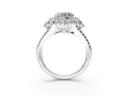 Halo Engagement Ring Setting for Heart-Shaped Center with Two-Strand Split Shank and Prong Head in Sterling Silver