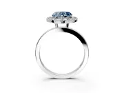 Halo Engagement Ring Setting for Fancy Blue Heart-Shaped Center with Thin Plain Band and Prong Head in Sterling Silver