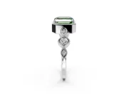 Vintage Station Engagement Ring Setting for Fancy Green Asscher Cut Center with Accents and Prong Head in Platinum