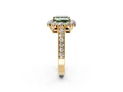 Halo Engagement Ring Setting for Fancy Green Princess Cut Center with Milgrain Channel Band and Prong Head in Yellow Gold