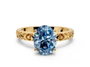 Solitaire Engagement Ring Setting for Fancy Blue Oval Center with XO Engraved Band and Prong Head in Yellow Gold
