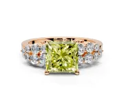 Cluster Engagement Ring Setting for Fancy Yellow Princess Cut Center with 2-Row Shoulder Clusters and Prong Head in Rose Gold