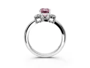 3 Stone Engagement Ring Setting for Fancy Pink Emerald Cut Center with Wide Plain Band and Prong Head in Platinum