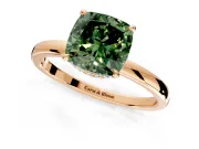 Hidden Halo Engagement Ring Setting for Fancy Green Cushion Cut Center with Plain Band and Tall Prong Head in Rose Gold