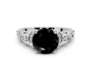 Solitaire Engagement Ring Setting for Fancy Black Round Cut Center with Filigree Band and Prong Head in Platinum