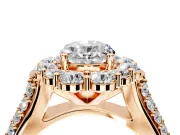 Large Accent Halo Engagement Ring Setting for Oval Center with Pave Split Shank and Prong Head in Rose Gold